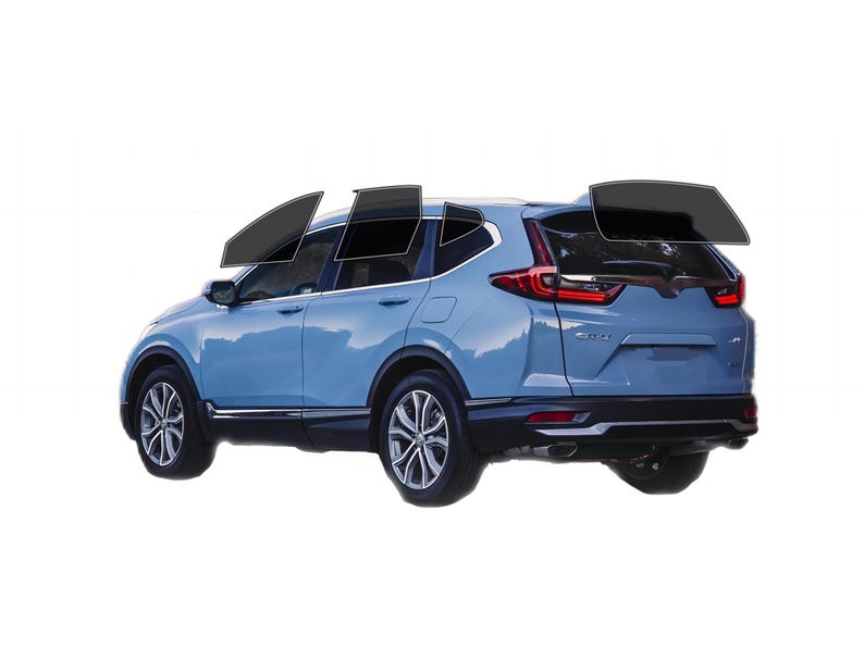 Puede incluir: Un SUV azul claro con cristales tintados. El veh&iacute;culo tiene llantas negras y una moldura negra en la parte inferior. La parte trasera del coche tiene luces traseras rojas y un parachoques negro. El coche est&aacute; sobre un fondo blanco.