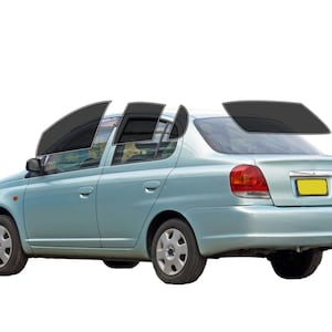 May include: A light blue sedan with tinted windows. The car has four doors, black tires, and red taillights. The windows are tinted black, and the car is set against a white background.