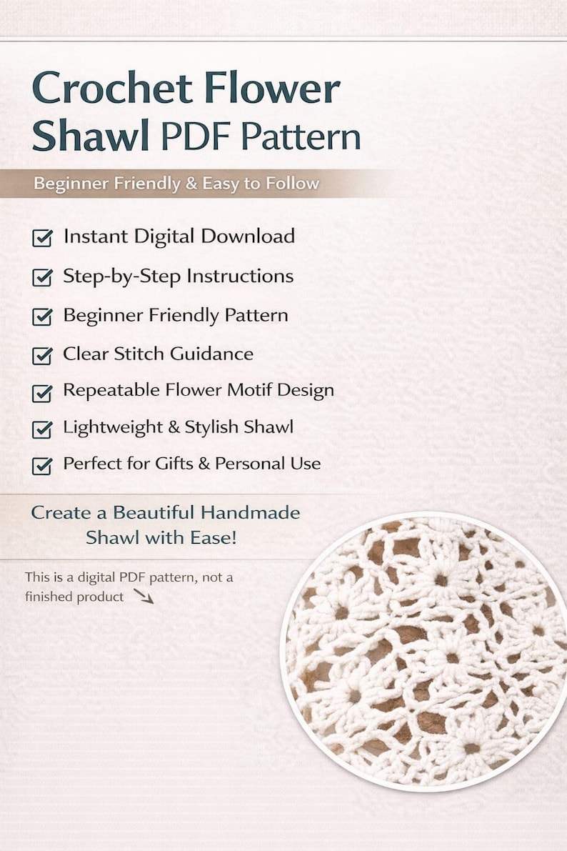 EASY CROCHET SHAWL Pattern Pdf, Lace Triangle Shawl, Floral Prayer ...
