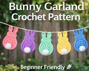Patrón de guirnalda de conejitos a crochet en PDF, patrón de banderines de conejitos de Pascua, decoración de conejitos amigurumi, patrón de crochet para principiantes, descarga instantánea.