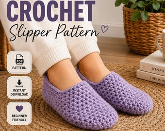 Patrón de pantuflas de ganchillo en PDF, Pantuflas de ganchillo fáciles, Patrón de pantuflas para principiantes, Zapatillas de casa para mujer, Descarga instantánea