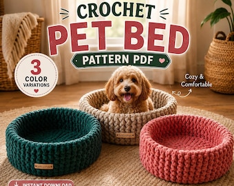 Patrón de cama de ganchillo para mascotas en PDF, patrón de cama de ganchillo para gatos, patrón de cama para perros, cesta para mascotas de lana gruesa, ideal para principiantes.
