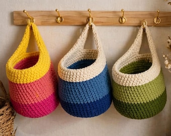 Patrón de ganchillo para cesta colgante, organizador de pared en PDF, patrón de ganchillo para soporte de plantas, cesta de almacenamiento estilo boho, tutorial de descarga instantánea