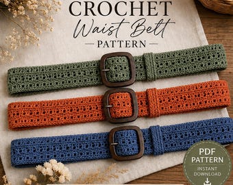 Patrón de cinturón de ganchillo, cinturón con hebilla ajustable en PDF, accesorio bohemio de verano, descarga instantánea.
