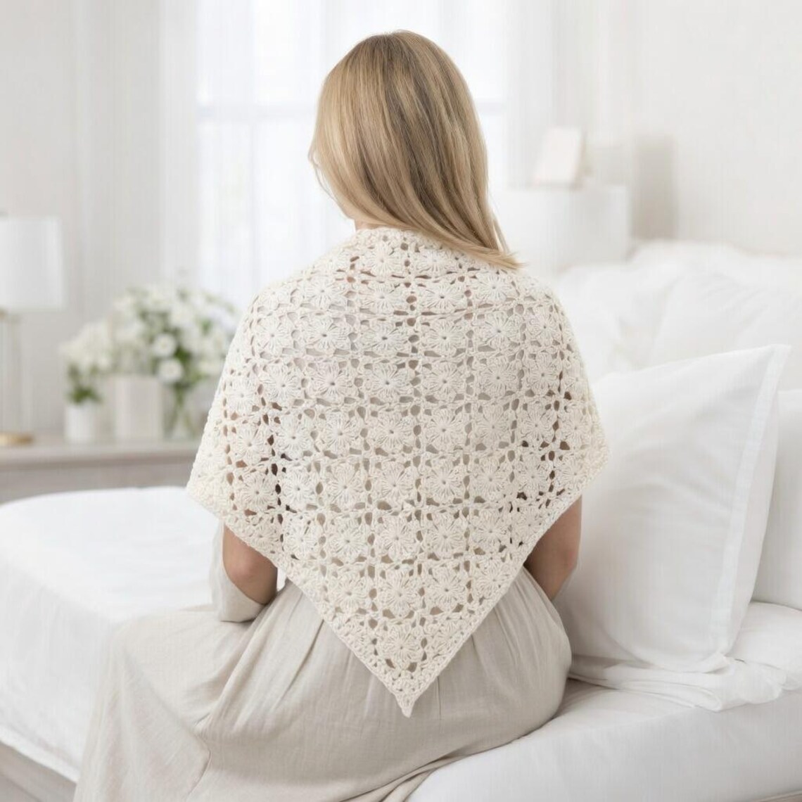 EASY CROCHET SHAWL Pattern Pdf, Lace Triangle Shawl, Floral Prayer ...