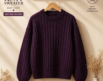 Patrón de suéter de punto en PDF, suéter de punto fácil y cómodo, ideal para principiantes, descarga instantánea, tallas XS-XL-M-L. Suéter de punto Fjord.