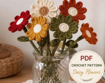 Patrón de ramo de margaritas a crochet en PDF, patrón de flores a crochet, ramo de margaritas, regalo para principiantes en crochet, decoración floral para el hogar