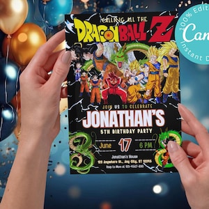 Dragon ball z kids invite Editable Dragon Ball Birthday Invitation Template Goku Invite, combo pack birthday party kits, party invitations