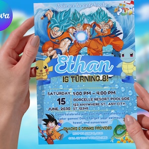 Weave Dragon Ball Z invitation Dragon ball Invite Kids editable water Slide Invitw Editable Dragon Ball Z Birthday Invites Goku Anime Party