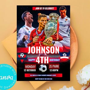 Ronaldo kids Birthday Invitation, Ronaldo Birthday Invitation, CR7 invitations, Editable Ronaldo Invite, Canva Template, Soccer Bday Invite
