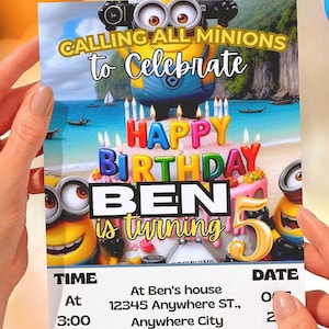 Editable Minions Birthday Invite | Kids Party Card | Digital Download Template | Fun Cartoon Theme