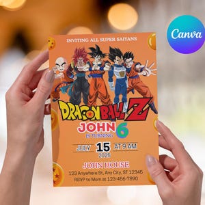 Dragon ball Z  Birthday Invite Digital Download Template | Anime Warrior Party Printable Invitation | Goku Vegeta Canva Dragonball Design