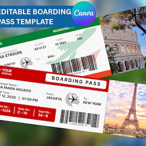 Editable Boarding Pass Canva Template, Printable Airline Ticket, Boarding Pass Surprise Trip, Digital Download DIY Boarding Ticket.