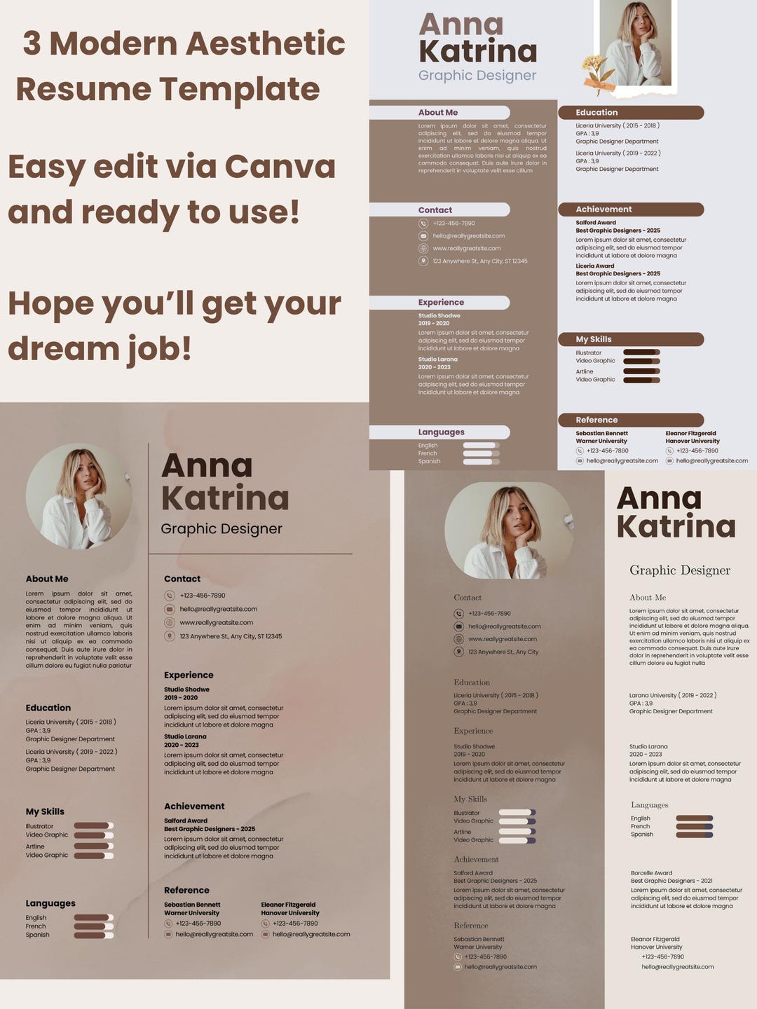 Modern Aesthetic Resume Template,professional,minimalist,easy Canva