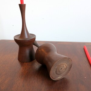 Mid Century Atomic Walnut Candlestick Pair image 5