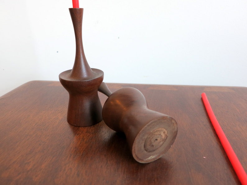 Mid Century Atomic Walnut Candlestick Pair image 5