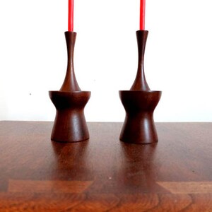 Mid Century Atomic Walnut Candlestick Pair image 1