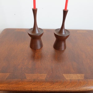 Mid Century Atomic Walnut Candlestick Pair image 4