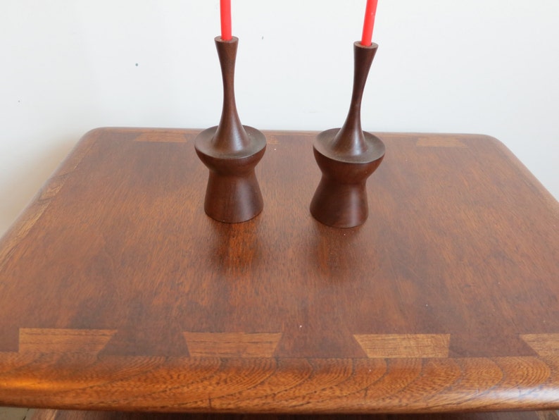 Mid Century Atomic Walnut Candlestick Pair image 4