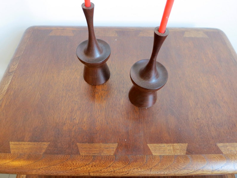 Mid Century Atomic Walnut Candlestick Pair image 3