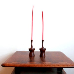 Mid Century Atomic Walnut Candlestick Pair image 2