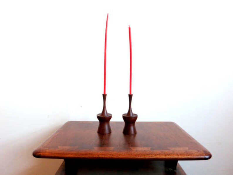 Mid Century Atomic Walnut Candlestick Pair image 2