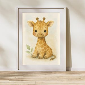 Baby Giraffe Nursery Wall Art – Watercolour Safari Animal Print for Jungle Theme – Digital Download for Kids Room