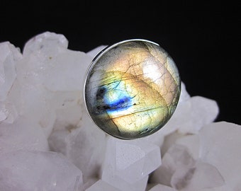 Labradorite, Spectrolite, Large Sterling Ring, Feldspar, Chatoyant, Size 9, 24mm, Northern Lights, WICCA, Moon Magick, Unisex