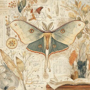 Luna Motte & vergängliche Entomologie-Karte - Vintage botanische Wandkunst