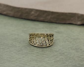 Geometrische messing ring, boho chic statement ring, handgemaakte moderne sieraden, verstelbare ring, minimalistisch modeaccessoire, unieke brassband,