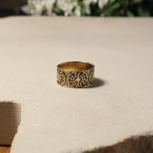 Handcrafted Brass Patterned Ring – Vintage-Inspired Boho Jewelry, Adjustable Size, Unique Statement Ring