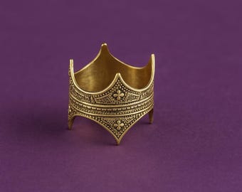Brass Crown Ring, Boho Royalty Inspired Band, Handmade Statement Ring for Men and Women, Vintage Style Medieval Jewelry for her