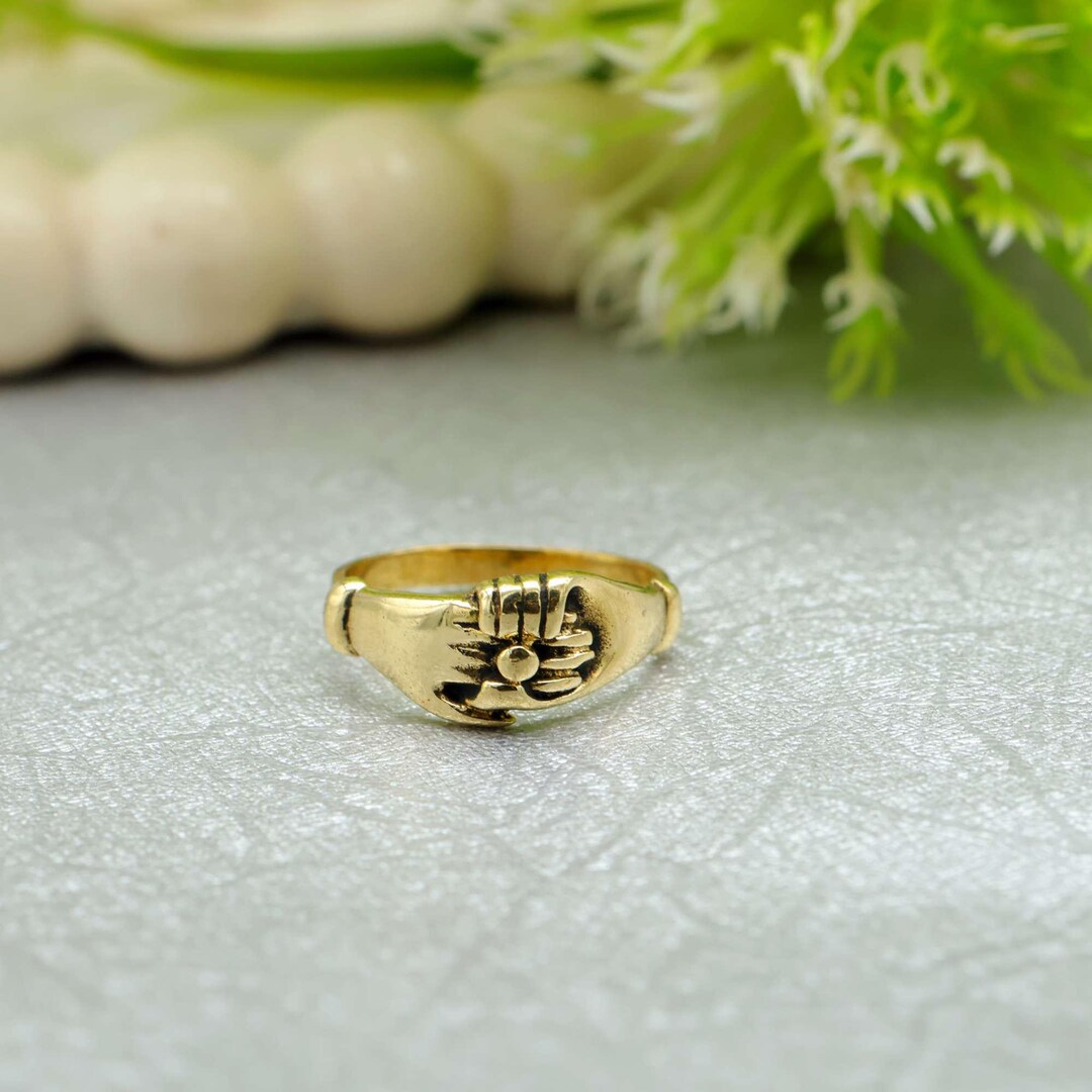 Brass Handshake Ring | Friendship Promise Ring | Vintage Loyalty Symbol ...