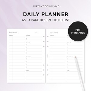 Daily Planner Printable A5 | 1 Page Design | To Do List & Schedule | Minimalist PDF Insert | Instant Download