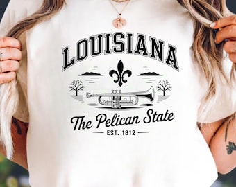 Vintage Louisiana Shirt Pelican State Tshirt Louisiana Music Trumpet Graphic Shirt Louisiana Travel Gift Retro State Sweatshirt Hoodie