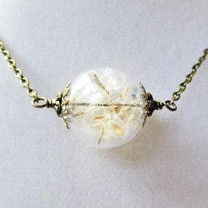 Dandelion Seed Glass Orb Necklace in Silver or Bronze, Terrarium Necklace, Bridesmaid Gift, Capsule Necklace, Long Necklace