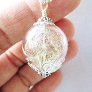 Make A Wish Dandelion Seed Filled Glass Orb Necklace in Silver or Bronze, Gifts For Her