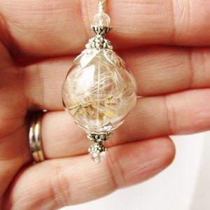 Dandelion Wish Glass Orb Necklace with Tiny Crystals Silver or Bronze, Terrarium Jewelry, Bridesmaid Gifts image 1