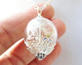 Dandelion Seed Wishing Orb Necklace In Silver or Bronze, Bridesmaid Gift