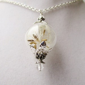 Dandelion Wish Glass Orb Necklace with Tiny Crystals Silver or Bronze, Terrarium Jewelry, Bridesmaid Gifts image 2