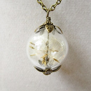 Dandelion Seed Filled Glass Orb Necklace in Bronze or Silver, Boho Bridesmaid Jewelry, Teacher Gift image 2