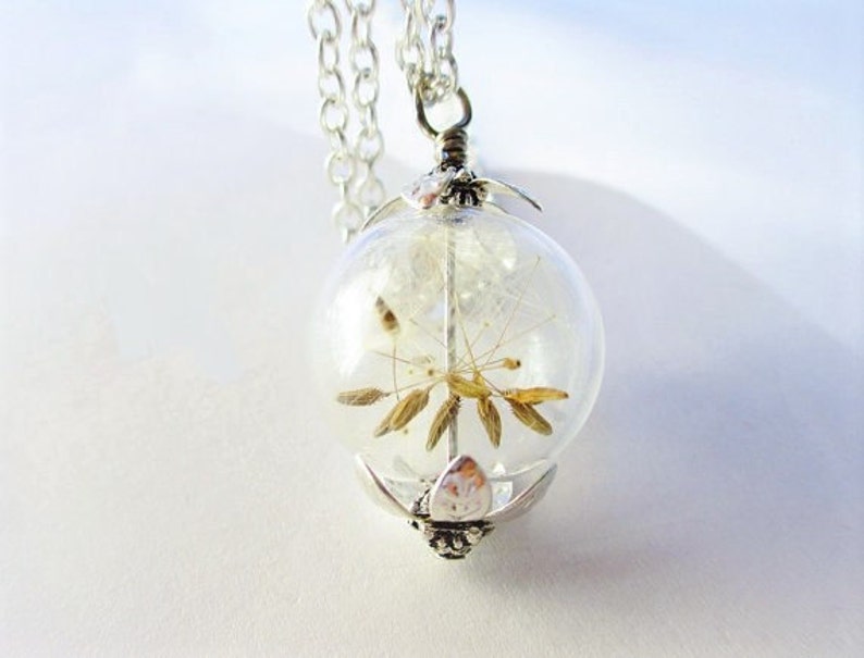 Dandelion Seed Filled Glass Orb Necklace in Bronze or Silver, Boho Bridesmaid Jewelry, Teacher Gift image 4