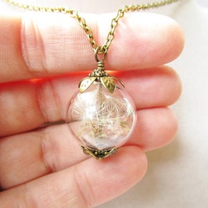 Dandelion Wishing Orb Terrarium Necklace in Silver or Bronze, Bridesmaid Gifts