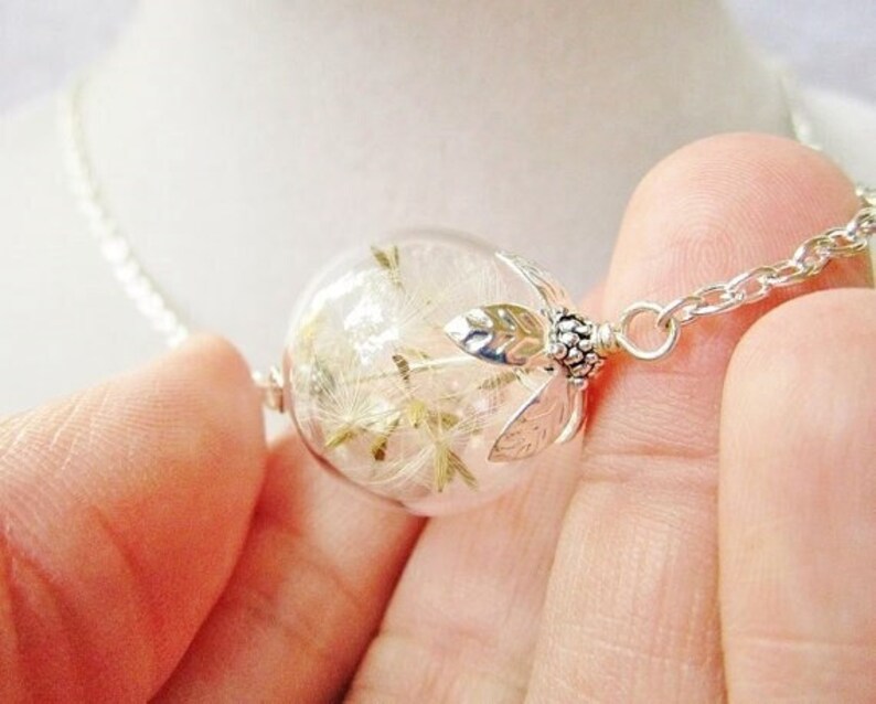 Terrarium Necklace, Dandelion Seed Glass Blown Orb Necklace in Silver or Bronze, Bridesmaid Gifts, Bridal Jewelry, Sentimental Gift image 1