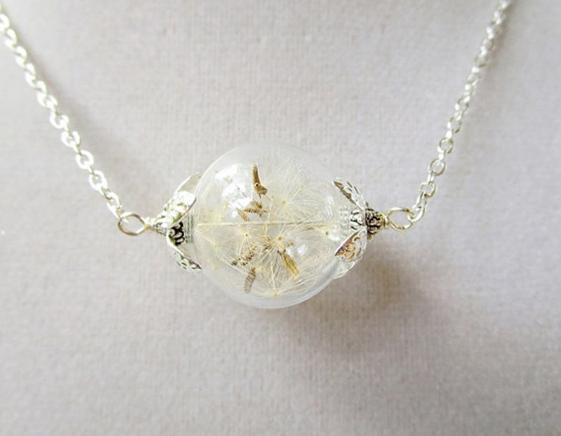 Terrarium Necklace, Dandelion Seed Glass Blown Orb Necklace in Silver or Bronze, Bridesmaid Gifts, Bridal Jewelry, Sentimental Gift image 3