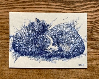 Drawing -  Sleep together - ACEO card - 3.5 inch x 2.5 inch