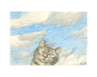 Drawing - Cloud pattern in the sky - ACEO card - 3.5 inch x 2.5 inch