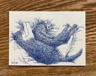 Drawing -  Sleep together - ACEO card - 3.5 inch x 2.5 inch