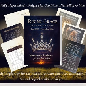 Rising Grace Astrology Planner PDF Moon Ritual Calendar 2025-2026 Spiritual Manifestation & Self-Care Journal Printable Witchy Planner