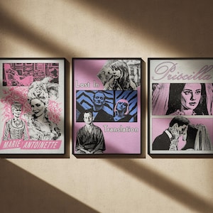 Sofia Coppola Movie Poster Bundle – Lost in Translation, Priscilla & Marie Antoinette – Pink Aesthetic Film Collage Wall Art